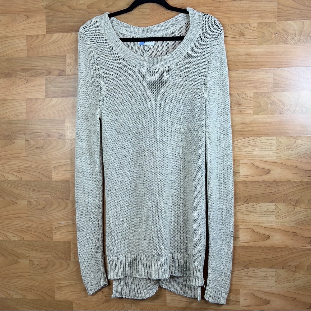KENAR Size Medium Tan Long Sleeve Crewneck Sweater with Gold Threading